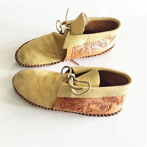 Vintage Tooled Leather Moccasins , Leather Moccasins