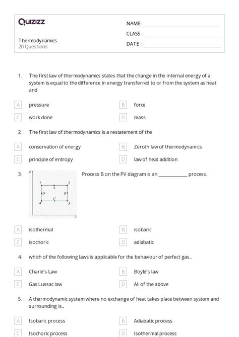 50+ thermodynamics worksheets on Quizizz | Free & Printable