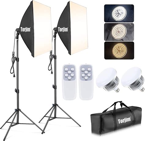 Torjim Softbox Photography Lighting Kit, Professional Photo Studio Lighting with 2x27x27in Soft ...