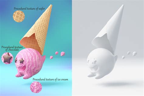 Natalya Zelenova - Escaped ice cream. Procedural 3d materials for Blender Cycles.