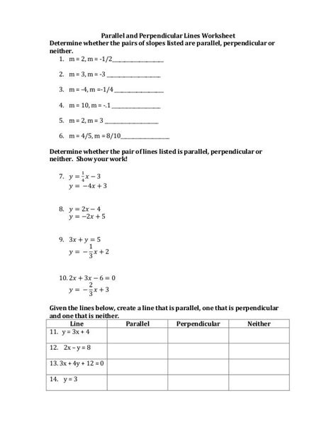 Parallel And Perpendicular Slopes Worksheet