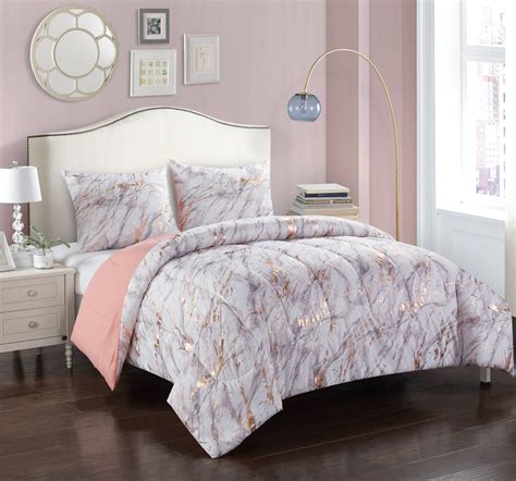 Your Zone Metallic Marble Comforter Bedding Set, Twin/Twin XL, Rose Gold - Walmart.com