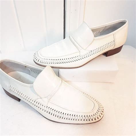 Vintage Florsheim Idlers ITALY Woven White Leather Loafers Shoes Mens ...