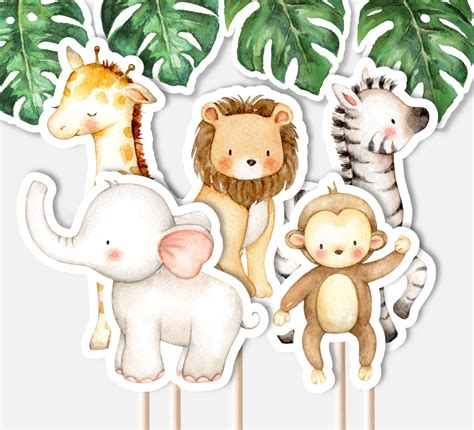 PRINTABLE Jungle Animals Centerpieces Safari Birthday Party Animal Cutouts Cake Topper Wild One ...