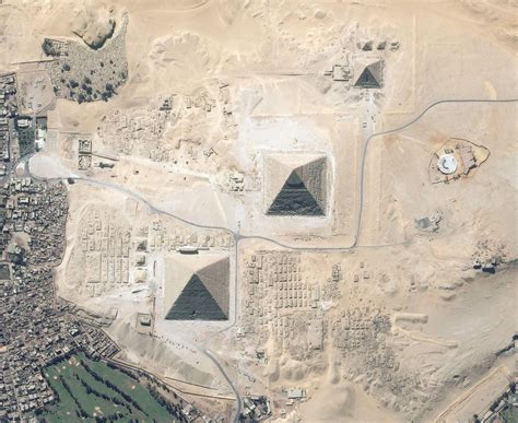 Picture from space of the Great Pyramids of Gisa. These are the largest manmade stone structures ...