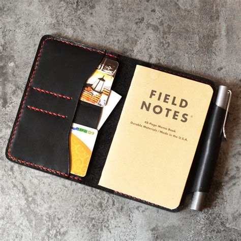 Refillable Genuine Leather Journal Cover for Pocket Size Field Notes Notebook Pen Holder Card ...