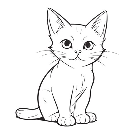 Simple Kitten Drawing With Cat Sitting On The White Background Outline Sketch Vector, Cat ...