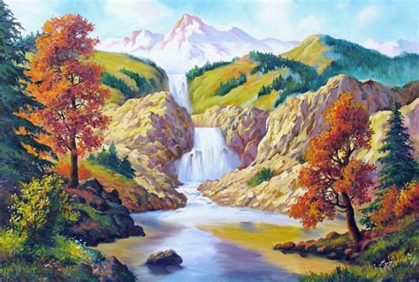 Autumn Landscape with a Waterfall jigsaw puzzle in Waterfalls puzzles ...