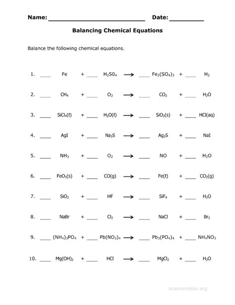 Balancing Chemical Equations Worksheet Pdf — db-excel.com