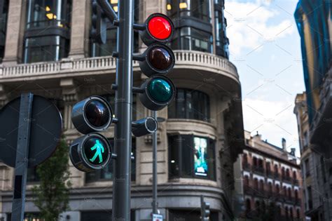 Modern traffic lights containing madrid, background, and blue | Architecture Stock Photos ...