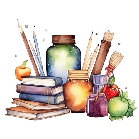 Watercolor Illustration School Supplies Magic, Art, Watercolor, School PNG Transparent Image and ...