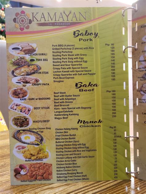 Carta del restaurante Kamayan sa Pagadian, Pagadían, RCGP+CR5