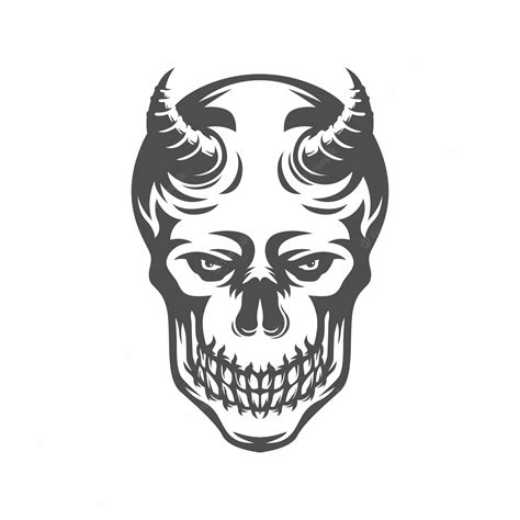 Premium Vector | Skull head with horn. black and white drawing ...