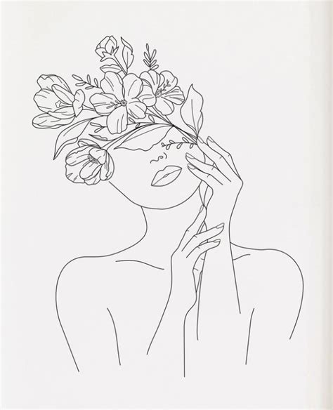 Female Line Art Face With Flowers / "Abstract face with flowers by one line vector drawing ...