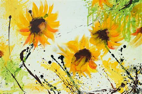 Sunflowers - Abstract painting Painting by Ismeta Gruenwald