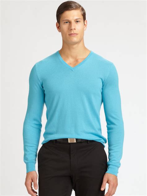 Ralph lauren black label Cashmere V-neck Sweater in Blue for Men | Lyst