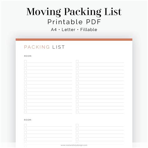 Moving Packing List by Room Fillable Moving Planner Printable Organizational PDF 3 Colours ...