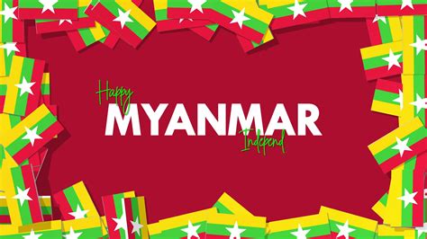 Myanmar Flags Falling From Sides, National Day, Independence Day, 3D ...