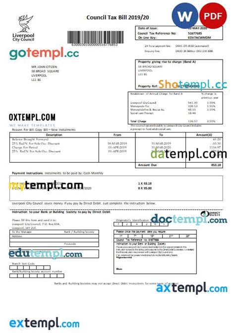 United Kingdom Liverpool City Council tax bill example in Word format ...