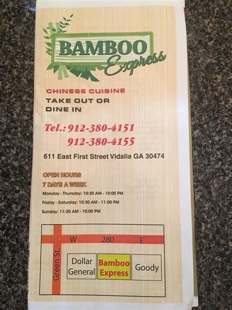 Menu at Bamboo Express restaurant, Vidalia