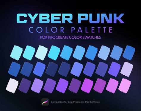 the color palette for cyber punk is shown in shades of blue, pink and purple