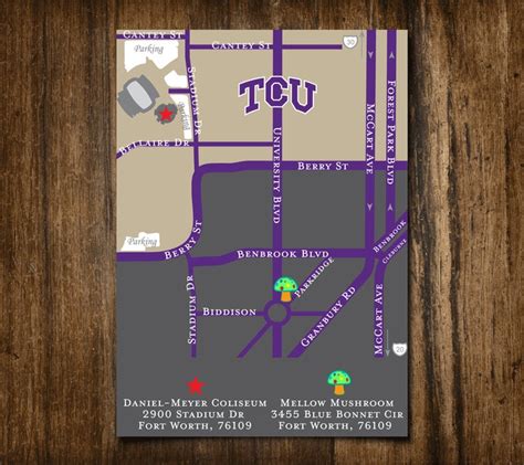 Custom Map for Graduation Announcement Campus Map TCU Texas Christian University: Printable PDF ...