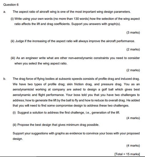 Solved Question 6 a. The aspect ratio of aircraft wing is | Chegg.com