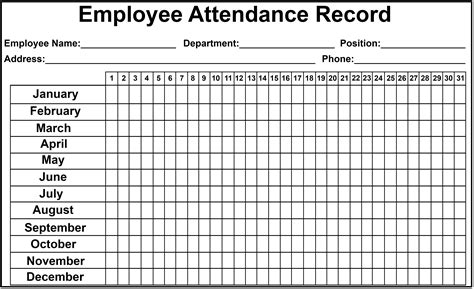 Monthly Employee Attendance 2020 | Calendar Template Printable