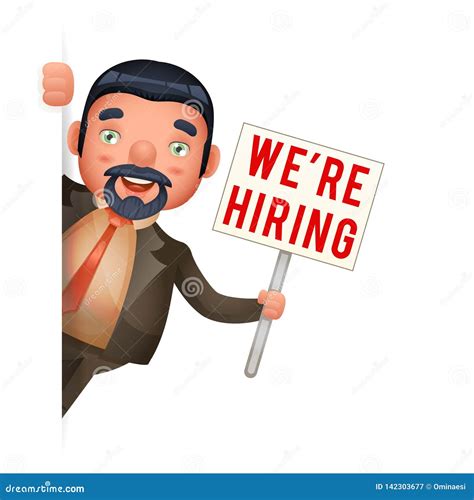 Recruiter Businessman Look Out Corner Hiring Paper Broadsheet Poster in Hand Vacancy Cartoon ...