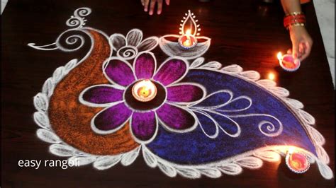 Creative Peacock rangoli kolam designs for Diwai 2018 || Deepavali muggulu - YouTube