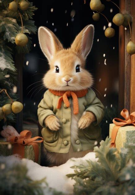 Premium Photo | Bunny in front of christmas tree