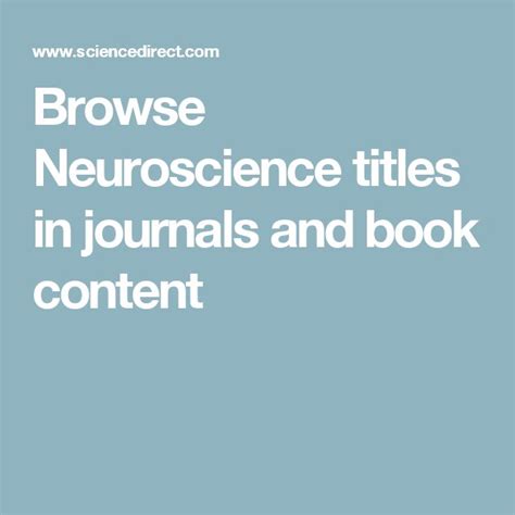 Browse Neuroscience titles in journals and book content | Neuroscience ...