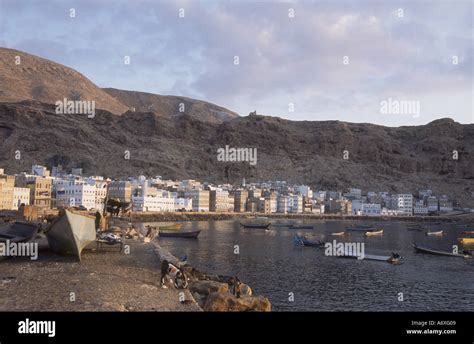 Yemen, Arabian Sea, Al Mukalla, Sunrise over the port city of Al ...