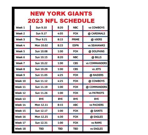 2023 New York Giants New NFL Football Schedule Refrigerator - Etsy