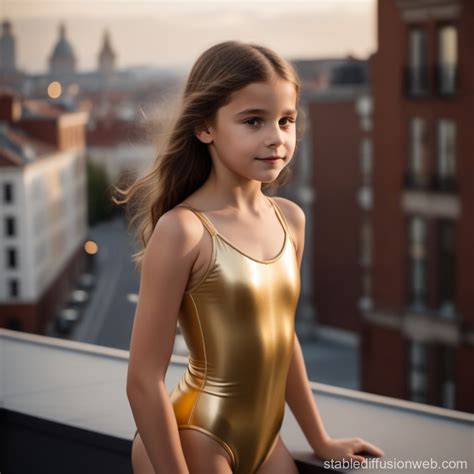 Golden Leotard Girls on Rooftop Stage | Stable Diffusion Online