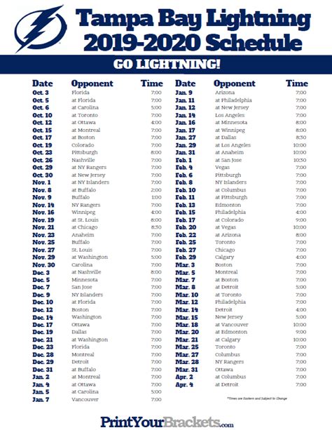 Tampa Bay Lightning Schedule 2024-25