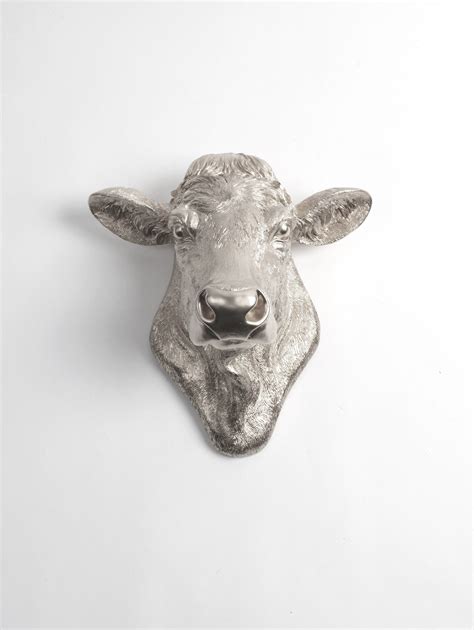 The Bessie in Silver, Cow Head Wall Decor – White Faux Taxidermy