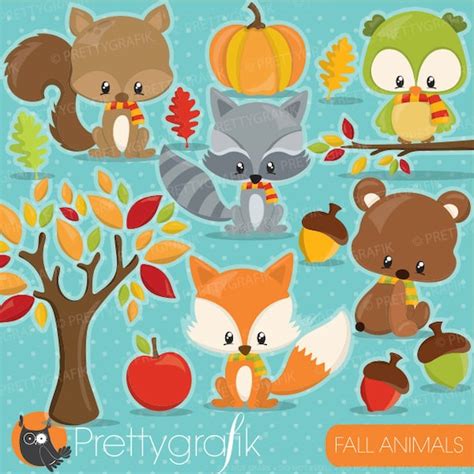 Fall animals clipart commercial use, clipart season vector graphics, digital clip art, woodland ...