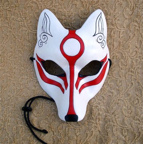 White Okami Kitsune Mask... Japanese Fox Leather Mask