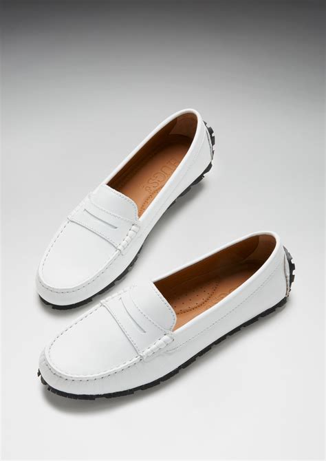 Women's Tyre Sole Penny Loafers, white leather - Hugs & Co.