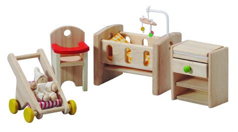 PlanToys Wooden Classic Line of Dollhouse Furniture - Nursery with Baby ...