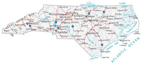 North Carolina Map - Cities and Roads - GIS Geography