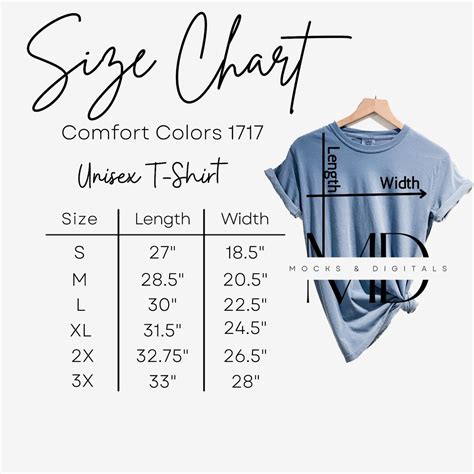 Comfort Colors 1717 Size Chart Tshirt Mockup Size Chart - Etsy UK