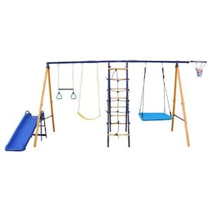 Tatayosi 7 in 1 Outdoor Swing Set, Heavy-Duty Metal Swing Sets with ...