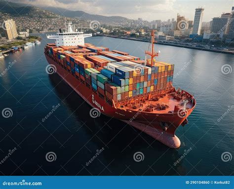 Aerial view of Cargo ship stock illustration. Illustration of trade ...