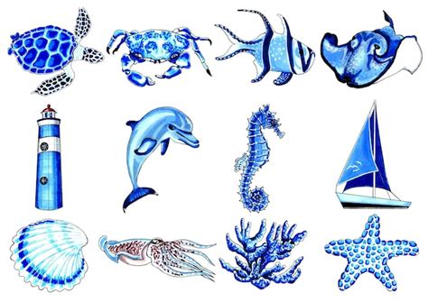 Premium Vector | A series of blue sea animals with the words sea life ...