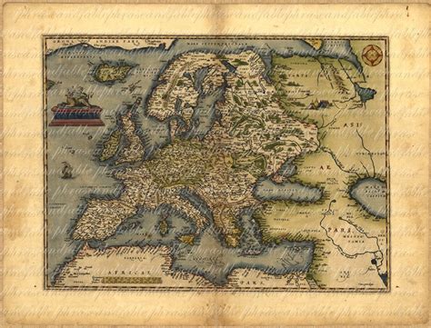 Old Map of Europe From 1500s 081 Ancient Old World Cartography Digital Image Download Spain ...