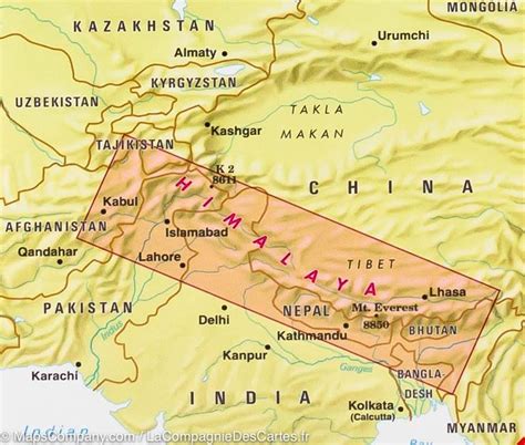 Map of Himalaya : Tibet, Kashmir, Nepal, Sikkim, Bhutan | Nelles Map | Himalayas, Bhutan, Map