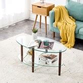 Green Scenic Transparent Oval glass coffee table, modern table in ...