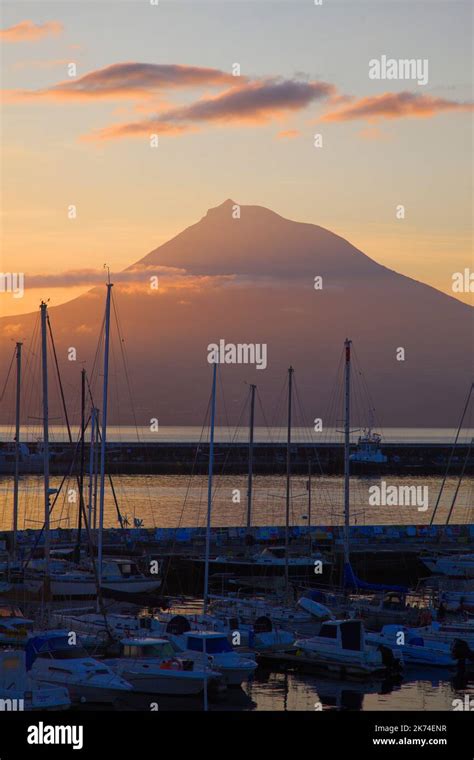 Portugal, Azores, Pico Island, Ponta do Pico volcano, seen from Horta ...